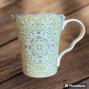 222 Fifth PTS International LYRIA TEAL Paisley Floral Coffee Mug